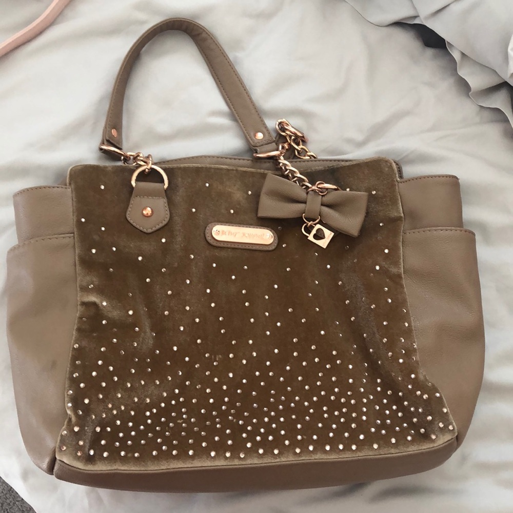 Large brown and rhinestoned Betsey Johnson purse